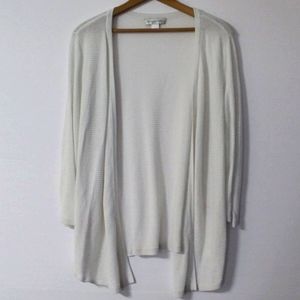 Christopher & Banks White Ribbed Open Cardigan Size Large‎